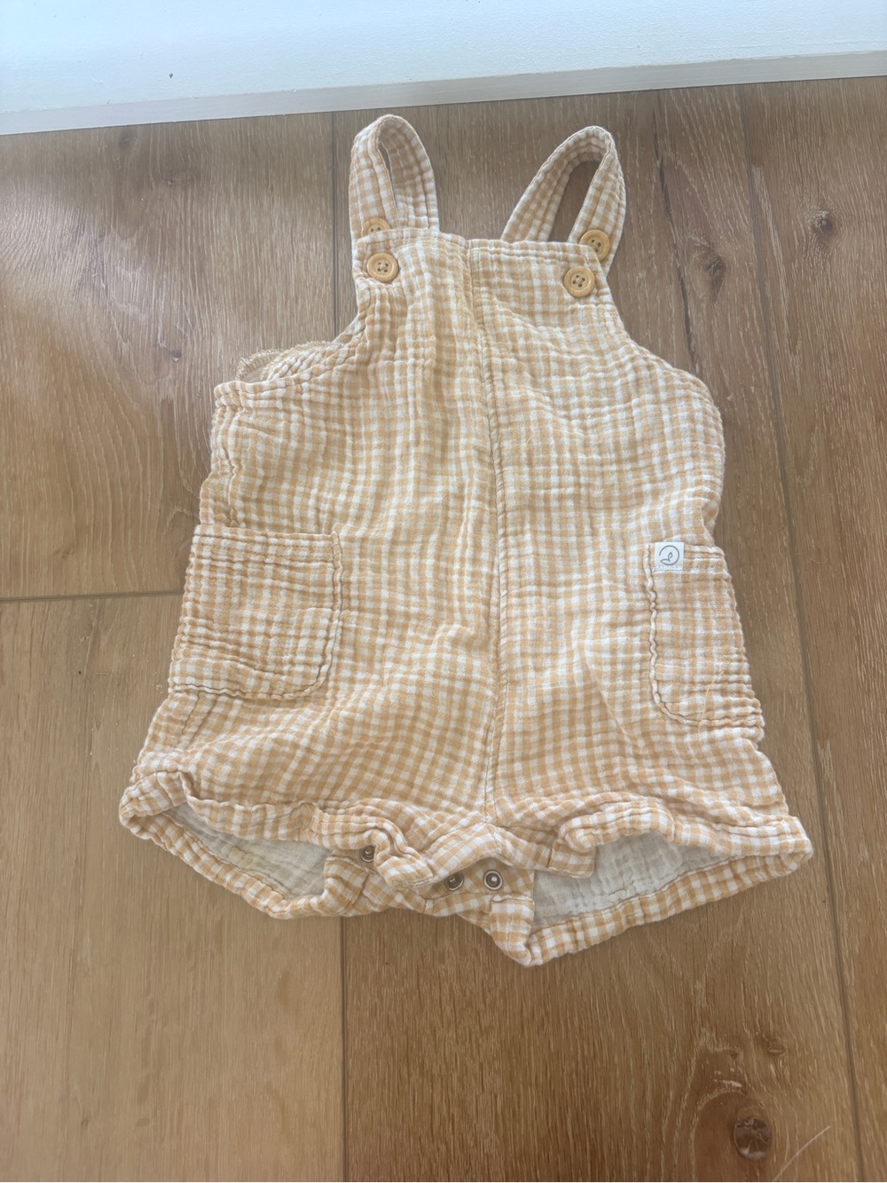 Carter's Gingham Cream and Tan Romper Overalls